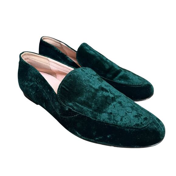 J Crew Green Cecile Smoking Velvet Slipper Loafers Size 8 - Picture 1 of 12